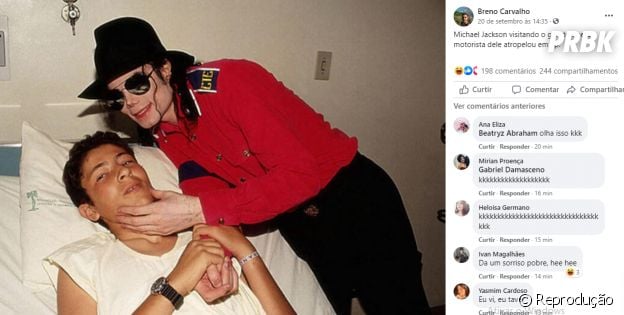 Michael Jackson visitando um jovem no hospital depois que seu motorista o atropelou