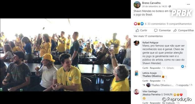 Shawn Mendes assistiu jogo do Brasil em boteco em Goiânia