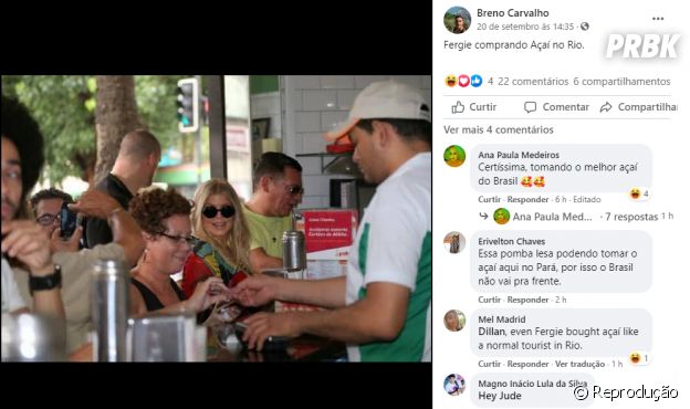 Fergie comprando um açai no Rio de Janeiro em vinda ao Brasil