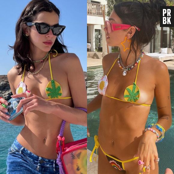 Bruna Marquezine repete biquíni de "maconha" de Dua Lipa