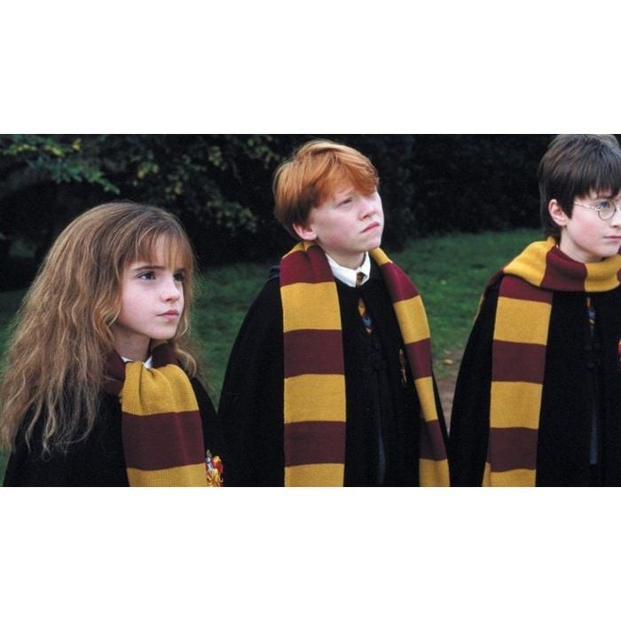 Emma Watson, Rupert Grint e Daniel Radcliffe em &quot;Harry Potter e a Pedra Filosofal&quot;, primeiro filme da série que faz 20 anos em 2021
