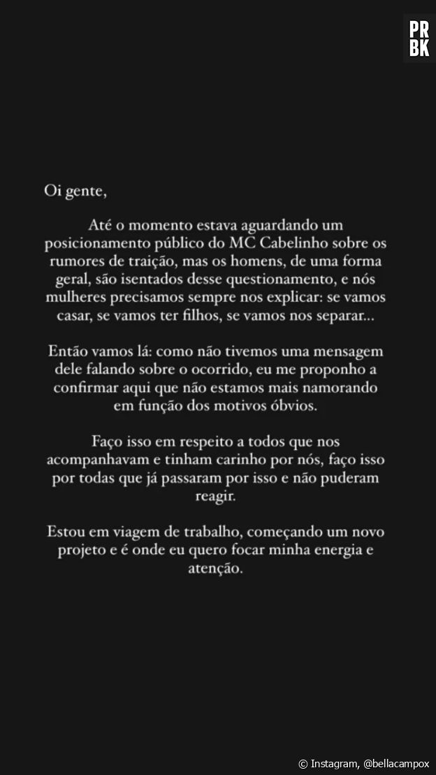 MC Cabelinho retribui gesto e deixa de seguir Bella Campos nas redes  sociais após fim do namoro, TV & Famosos