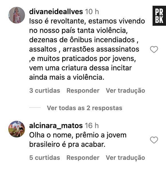 Comentários sobre Melody no Instagram