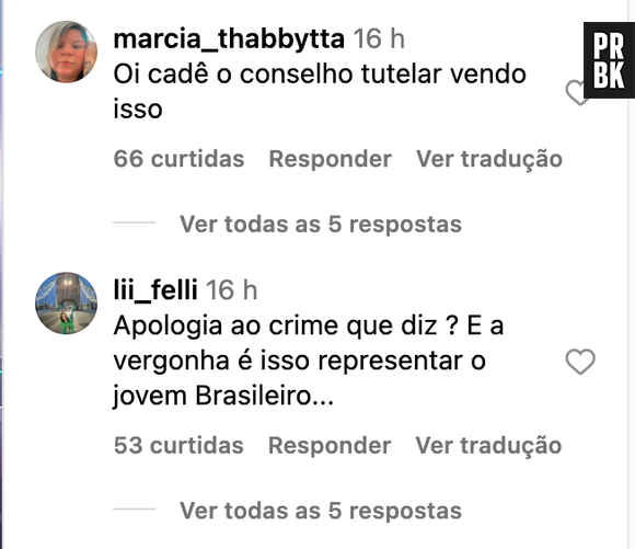 Comentários sobre Melody no Instagram