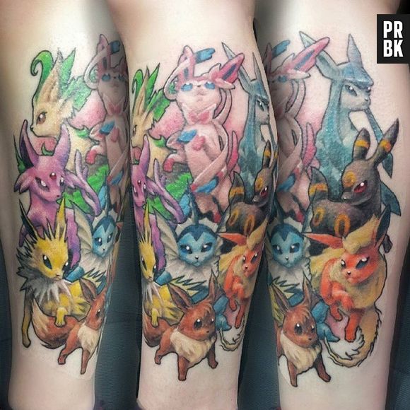 Qualquer fã de "Pokémon" vai curtir essa tatuagem das evoluções do eevee!