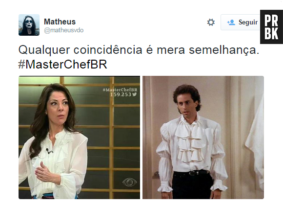 Ana Paula Padrão, do "MasterChef Brasil", teve seu look comparado ao do personagem Jerry Seinfeld, da série "Seinfield"