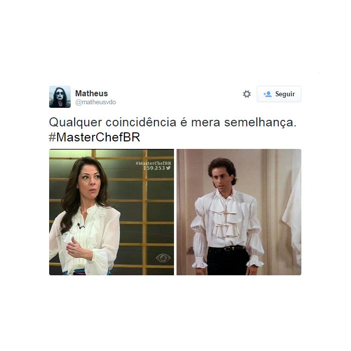 Ana Paula Padrão, do &quot;MasterChef Brasil&quot;, teve seu look comparado ao do personagem Jerry Seinfeld, da série &quot;Seinfield&quot;