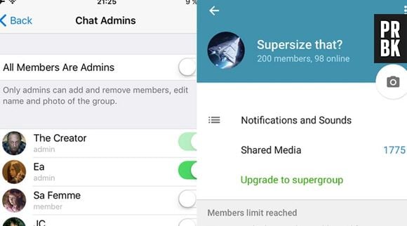 O Telegram, grande rival do Whatsapp, possui limite de 1000 pessoas nas conversas em grupo