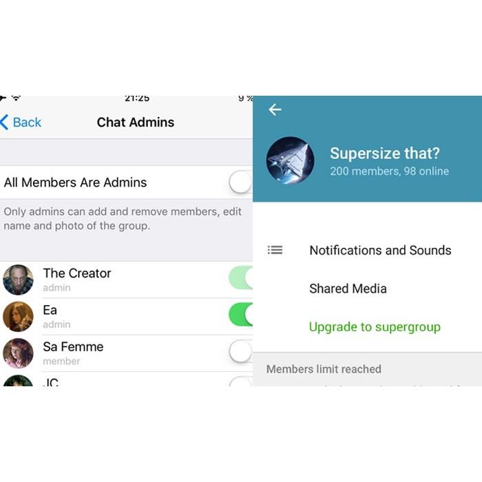 O Telegram, grande rival do Whatsapp, possui limite de 1000 pessoas nas conversas em grupo