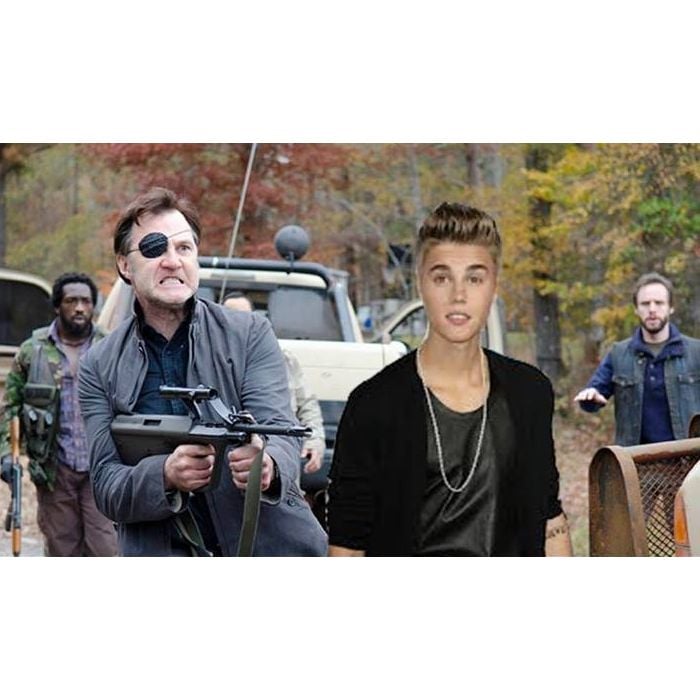 Até Justin Bieber se tornou uma vítima do Governador (David Morrissey) na zoeira em &quot;The Walking Dead&quot;