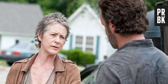 Carol (Melissa McBride) foi expulsa da prisão por Rick (Andrew Lincoln) em "The Walking Dead"