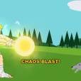 Butters se transforma no " Professor Chaos" e ganha mais 4 opções de magia. Na imagem, Chaos Blast é uma espécie de radouken misturado com kamehameha. 