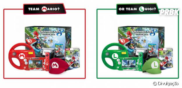 Controles e acessõrios especiais do Mario e Luiggi, nas cores verdes e vermelho