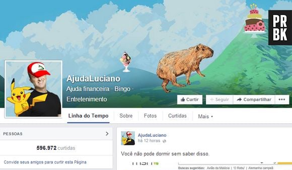 Página Ajuda Luciano no Facebook