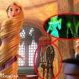 A roca em que a Bela Adormecida espeta o dedo aparece na torre da Rapunzel, no Filme "Enrolados"