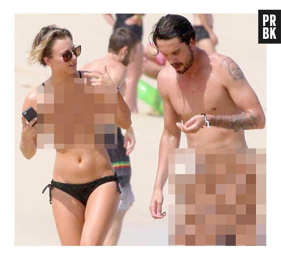 Kaley Cuoco e o marido "censurados" em uma praia no México