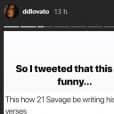 Demi Lovato esclarece nos Stories a polêmica envolvendo o rapper 21 Savage