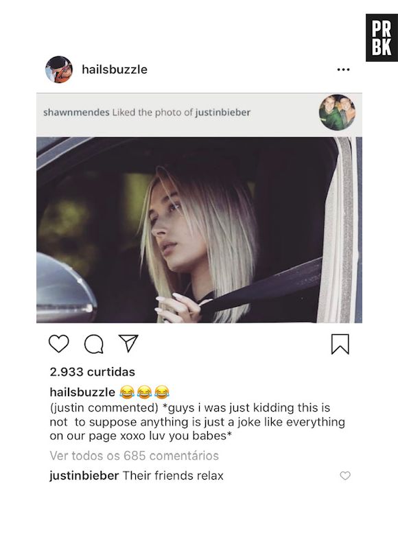 Justin Bieber esclarece curtida de Shawn Mendes na foto de Hailey Baldwin