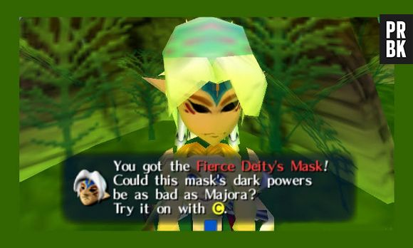 Em "The Legends of Zelda: Majora's Mask", usando a, Fierce Deity's Mask, Link ganha força extra para derrotar todos os chefões