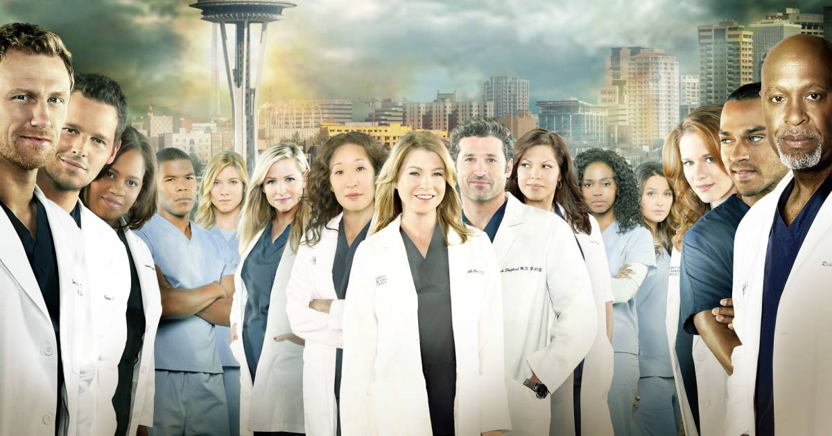 A imagem mostra o elenco da série  Grey´s Anatomy.